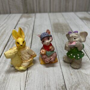 Vtg 3 Resin Figurines Rabbit, Mouse and Elephant about  2” tall 94